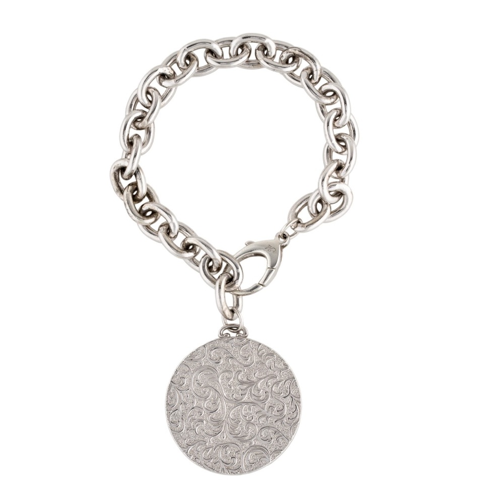 MONICA RICH KOSANN Sterling Silver Round Floral Half Locket Bracelet